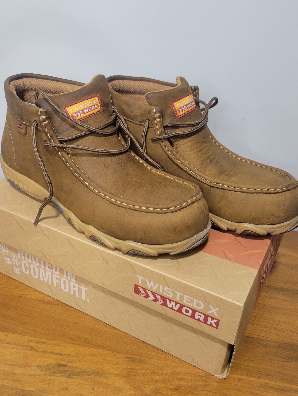 Twisted X Work Shoes Womens Chukka Driving Moc Pecan 6.5 Steel Toe